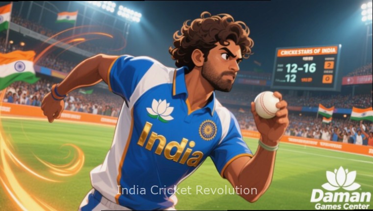 India Cricket Revolution - Game Cover India Cricket Revolution game cover showing Indian cricket players in action with India Cricket Revolution watermark